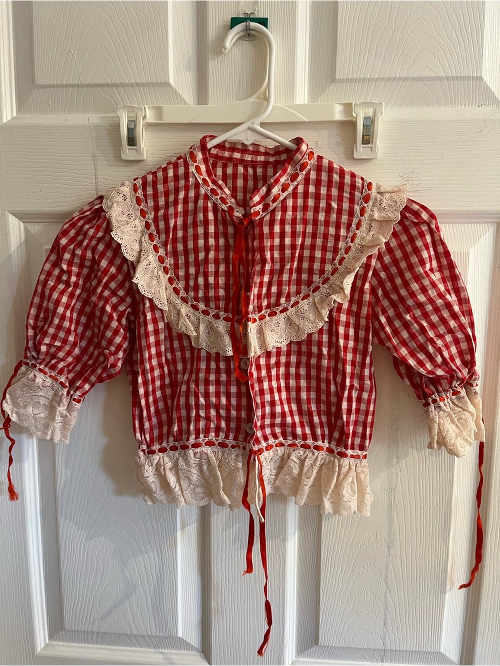 Vintage Handmade 70s Red Gingham Crop Top Eyelet Ruffle Prairiecore